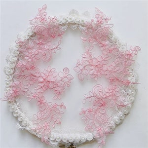 14 colores Alencon Cordón bordado Apliques de encaje Espejo Par Parche de encaje floral Parche de encaje de costura para vestido de novia Vestido de baile Artesanías