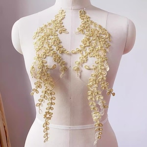Mirror Pair Corded Vine Lace Applique Leaf Branch Lace Applique, Flower Blossom Embroidery Lace Patch Sewing Motif Accessories for DIY Dress