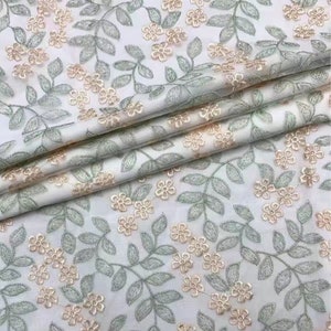 Exquisite Floral Lace Fabric, Green leaves flowers Embroidery Lace Overlay Tulle Fabric For Bridesmaid Dress, Girl Dress, Craft Projects