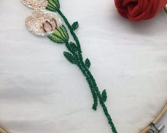 Beaded Flower Patch, Sequin Carnation Applique for Jacket Coat, 3D Floral Embroidery Motif, Handmade Sewing Supplies, DIY Craft