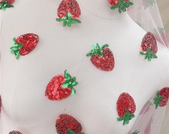 Lovly Sequined Strawberry Lace Fabric,Chic Sheer Light Pink Tulle Fabric For Spring Flower Lace Dress,Birthady Dress,Girl Summer Dress