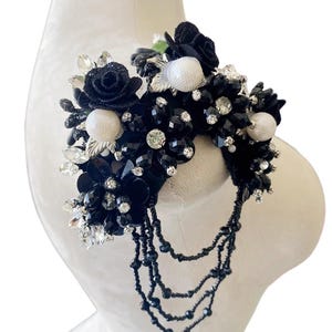 3D Flower Shoulder Trims Applique Tassels Beading Rhinestone Applique Sparkling Accentc Crystal Flower Motif For Costume Embellishment