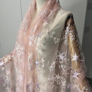 Exquisite Stars Embroidered Lace Fabtic, Constellation Lace Fabric,  Soft Lace Tulle Mesh For Girl Dress, Costume Design, Paryt Decoration