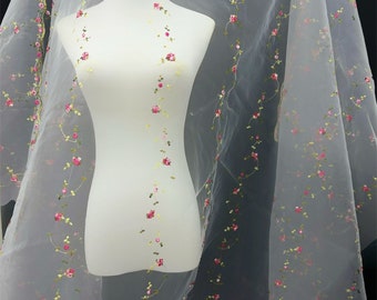 Schicker Rosen-Organza-Stoff, floraler Tüll-Stoff, kleine Blume bestickter Organza-Stoff für Mädchenkleid, Prinzessinnenkleid, Wohnkultur