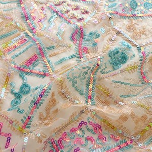 Colored Sequined Geometric Embroidery Mesh Lace Sequins Flower Lace Fabric Soft lace Tulle fabric For Costume Design Girl Dress Home Decor