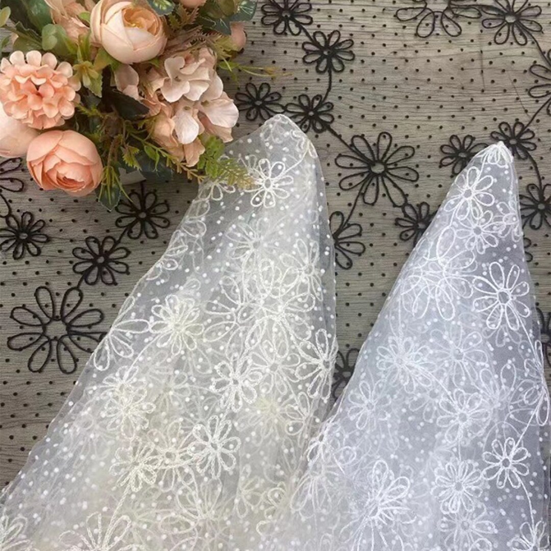 Sunflower Embroidered Lace Fabric Alencon Corded Lace Tulle Fabric ...