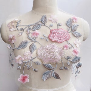 Elegant Flower Embroidery Lace Applique Rose Lace Motif Flower Leaf Lace Patch Sewing on Pageant gown Dance Dress Party Dress DIY Dress