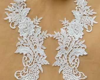 Large White Guipure Lace Applique Mirror Pair Floral Venise Motif Sew on Patch for Wedding Gown Bridal Sash DIY Veil Costume Trim
