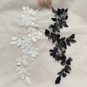 Shimmer Sequins Leaves Embroidery Applique Vine Lace Motif Leaves Lace Patch Pair Sewing On Wedding Dress Costume Design Jacket DIY Crafts