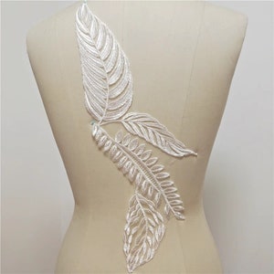 Unique Leaves Embroidety Lace Appliqu, Ivory Lesves Lace Motif, Big Leaf Lace Patch Sewing On Wedding Dress, Bridal veil, Jacket, T-Shirt