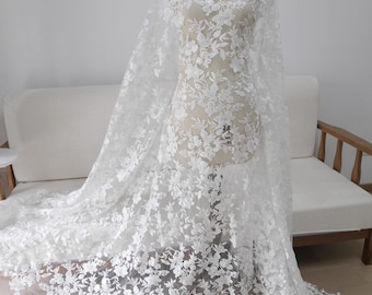 Wunderschöne Blüte Spitze Tüll Stoff Klare Pailletten Blume Stickerei Spitze Stoff Off white Braut Gaze Stoff Für Hochzeitskleid Brautschleier