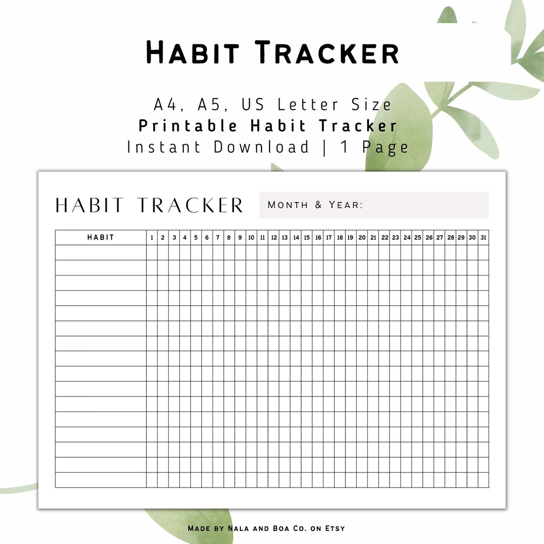 Habit Tracker in A4, A5 AND US Letterhead, Monthly Habit Tracker ...