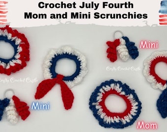 Crochet Mom and Mini Scrunchies, July Fourth Patterns, PDF PATTERN ONLY, English