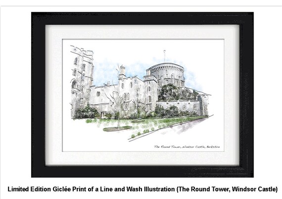 WINDSOR CASTLE The Round Tower, Framed Limited Edition Fine Art Giclée Print, from an original Line and Wash illustration by Gerald Bright