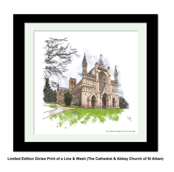 ST ALBANS Cathedral & Abbey, Framed Limited Edition Fine Art Giclée Print, from an original Line and Wash illustration by Gerald Bright