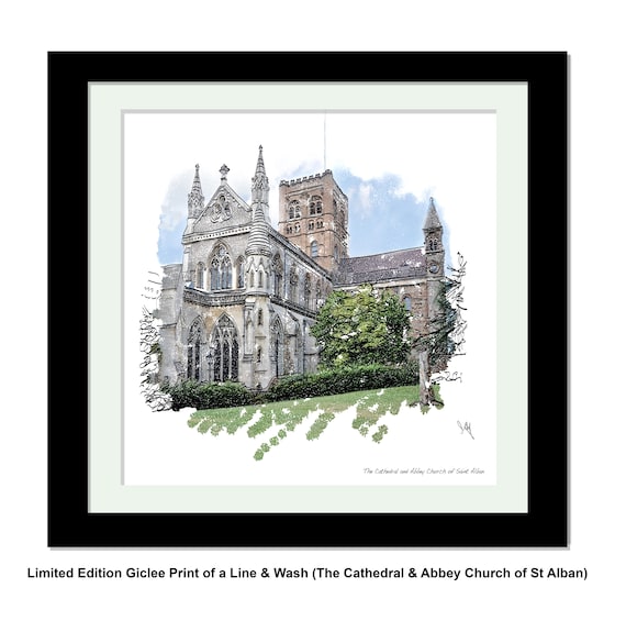 ST ALBANS Cathedral & Abbey, Framed Limited Edition Fine Art Giclée Print, from an original Line and Wash illustration by Gerald Bright