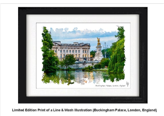 BUCKINGHAM PALACE, Framed Limited Edition Fine Art Giclée Print, from an original Line and Wash illustration by Gerald Bright