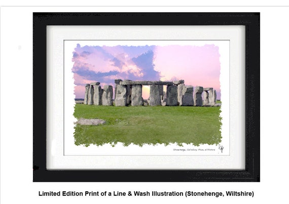 STONEHENGE, Wiltshire, Framed Limited Edition Fine Art Giclée Print, from an original Line and Wash illustration by Gerald Bright