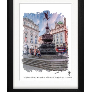 EROS PICCADILLY, Framed Limited Edition Fine Art lée Print, from an original Line and Wash Illustration by Gerald Bright