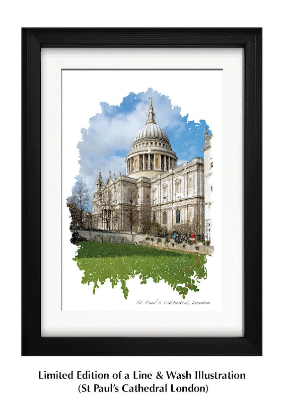 ST PAUL’S CATHEDRAL, Framed Limited Edition Fine Art Giclée Print, from an original Line and Wash Illustration by Gerald Bright