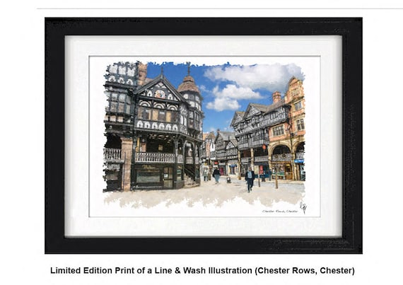 CHESTER ROWS, Chester, Framed Limited Edition Fine Art Giclée Print, from an original Line and Wash illustration by Gerald Bright