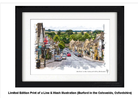BURFORD in the Cotswolds, Framed Limited Edition Fine Art Giclée Print, from an original Line and Wash illustration by Gerald Bright