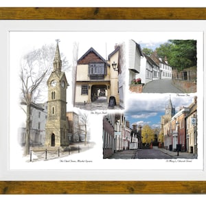 4 SCENES OF AYLESBURY,  Framed Limited Edition Fine Art Giclée Print, from original Line and Wash illustrations by Gerald Bright.