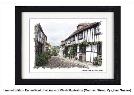 MERMAID STREET, Framed Limited Edition Fine Art Giclée Print, from an original Line and Wash illustration by Gerald Bright