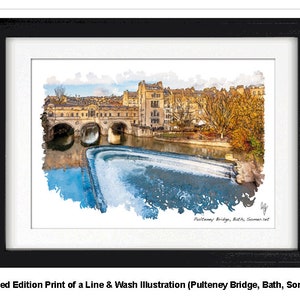 PULTENEY BRIDGE, Bath, Framed Limited Edition Fine Art Giclée Print, from an original Line and Wash illustration by Gerald Bright