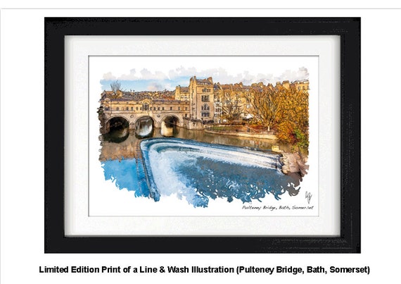 PULTENEY BRIDGE, Bath, Framed Limited Edition Fine Art Giclée Print, from an original Line and Wash illustration by Gerald Bright