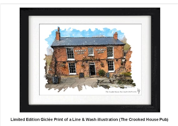 THE CROOKED Pub, from an original Line and Wash illustration by Gerald Bright