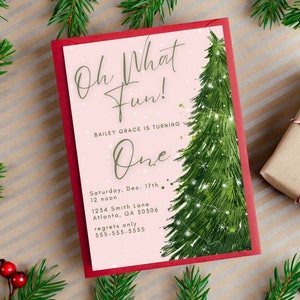 Oh What Fun Christmas First Birthday Invitation Template