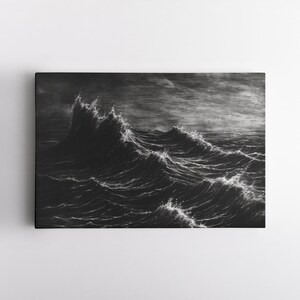 "Düsteres Gemälde "BLACK TIDES" / Leinwanddruck / Dark Academia / Gothic Kunstwerk / Dämonische Wandkunst mit Rahmen."