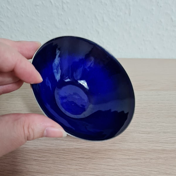 Small bowl with enamel - Blue enamel and plated silver bowl - QUIST Germany small snack bowl.