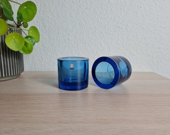 Iittala Marimekko. - 2 Kivi Glass Votive tealight candle holders - Ocean Blue.- Marimekko Glass Tealight holders - Finnish Modern 1990s