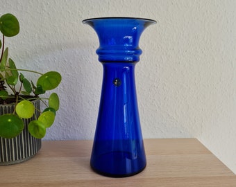 Royal Copenhagen / Holmegaard blue glass vase - Vintage glass vase - Large elegant blue glass vase - Design Michael Bang