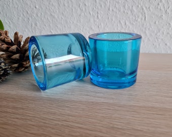 Iittala Marimekko. - 2 Kivi Glass Votive tealight candle holders - Light Blue.- Marimekko Glass Tealight holders - Finnish Modern 1990s