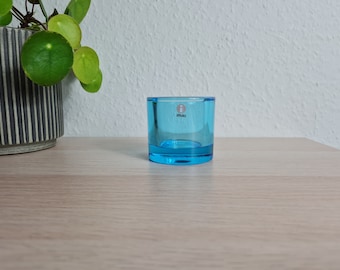 Iittala Marimekko. - Single Kivi Glass Votive tealight candle holder - Light Blue.- Marimekko Glass Tealight holder - Finnish Modern 1990s