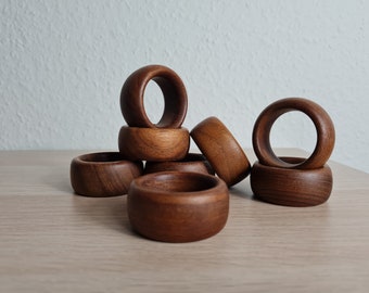 Set of 8 vintage teak wood napkin rings - Teak napkin rings - Set of 8 wood napkin rings