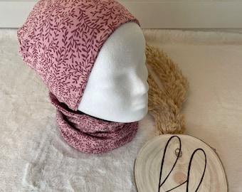 Automne hiver ensemble boucle écharpe foulard noeud bandeau bonnet chapeau bébé enfant fleurs vrille rose