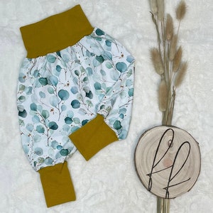 Pantalons à pompes, pantalons slip-on, sarouels, pantalons bébé, pantalons enfants, eucalyptus à revers vert ou jaune moutarde image 5