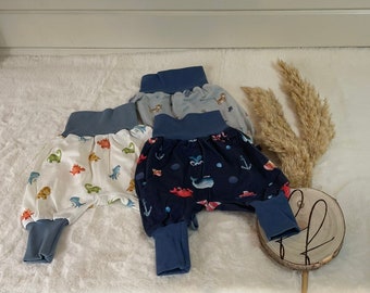 ENSEMBLE de 3 pantalons à pompe, pantalons à enfiler, sarouels, pantalons pour bébé, animaux de safari, dinosaures, créatures marines