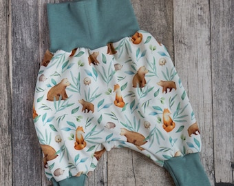 Pumphose Schlupfhose Haremshose Baby Babyhose Kinderhose Igel Bär Fuchs Blätter