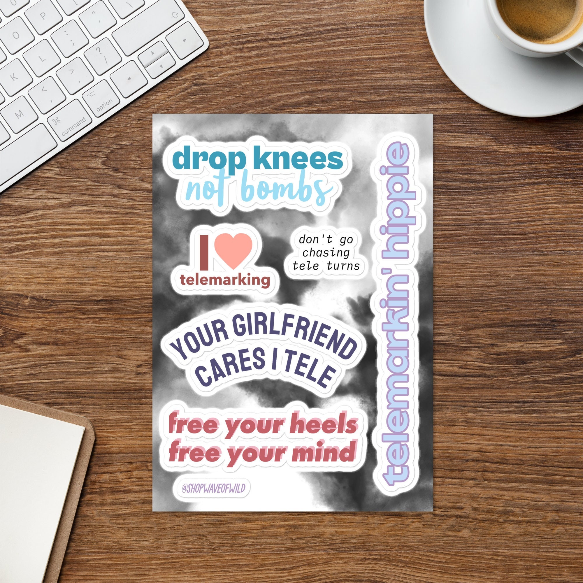 Telemark Skiing Sharable Sticker Pack, Vinyl Sticker Sheet, Winter