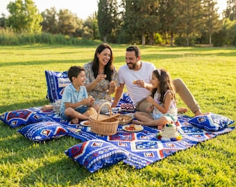 Handmade Moroccan Floor Seating Set, Boho Picnic Mat with Cushions, Arabic Majlis Decor Bag