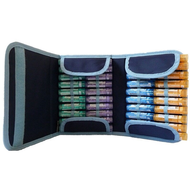 Bolsa azul para tubos de homeopatía 10/40/90 Caja de almacenamiento de tubos tipo Boiron Kit de farmacia de viaje imagen 6