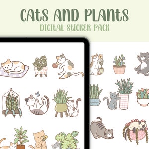 Cats and Plants Digital Stickers | Digital Planner Stickers | Goodnotes Stickers | Notability Stickers | Cute Stickers | Kawaii Planner