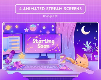 Lofi Cat Stream Screens: Kawaii Twitch Overlay (Digital Download)