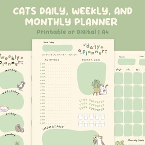 Cats and Plants Daily Planner, Weekly Planner, Monthly Planner | Kawaii Planner | Digital Goodnotes Planner | Printable Planner