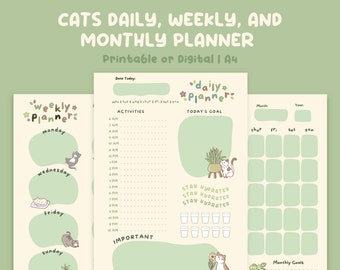 Agenda pour chats et plantes : quotidien, hebdomadaire, mensuel (téléchargement numérique)